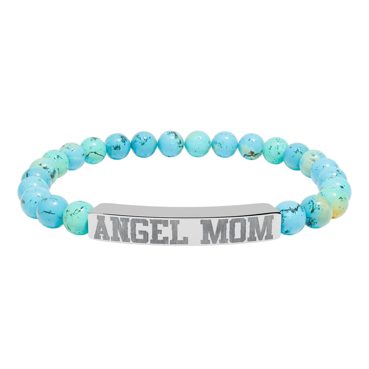 Angel Mom Natural Stone Stretch Bar Bracelet - Stitched For You Embroidery Co.