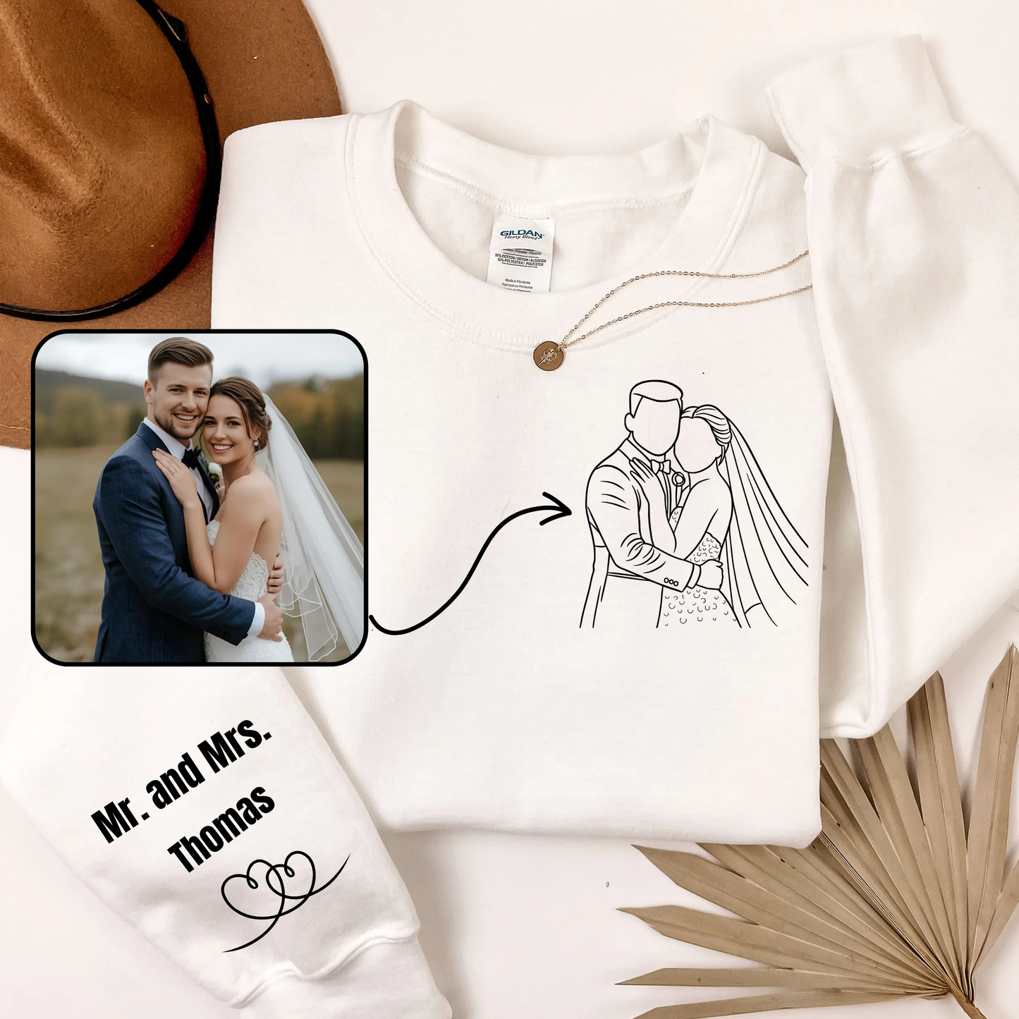 Embroidered Crewneck Mom Sweatshirts with Portrait Design Printify