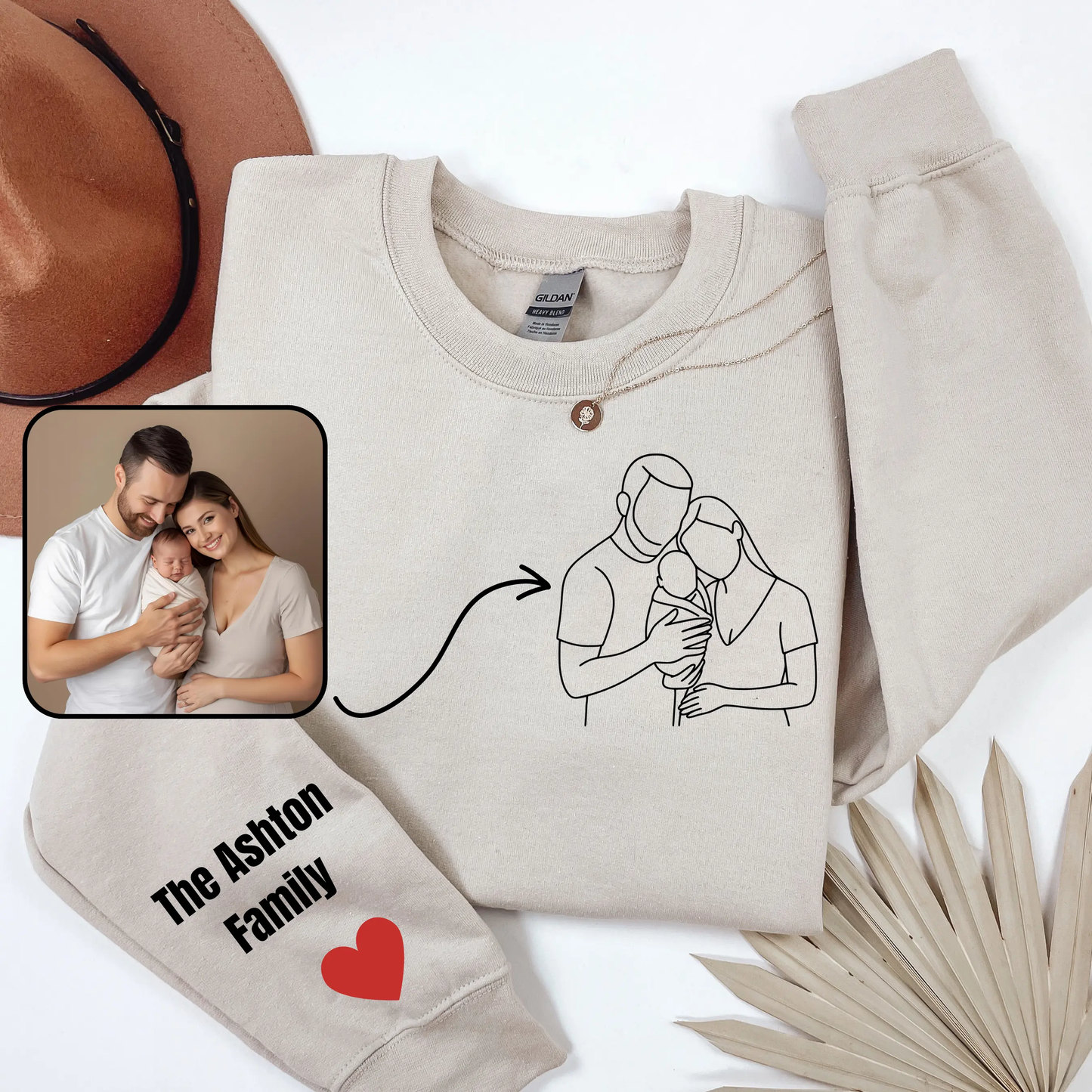 Embroidered Crewneck Mom Sweatshirts with Portrait Design Printify