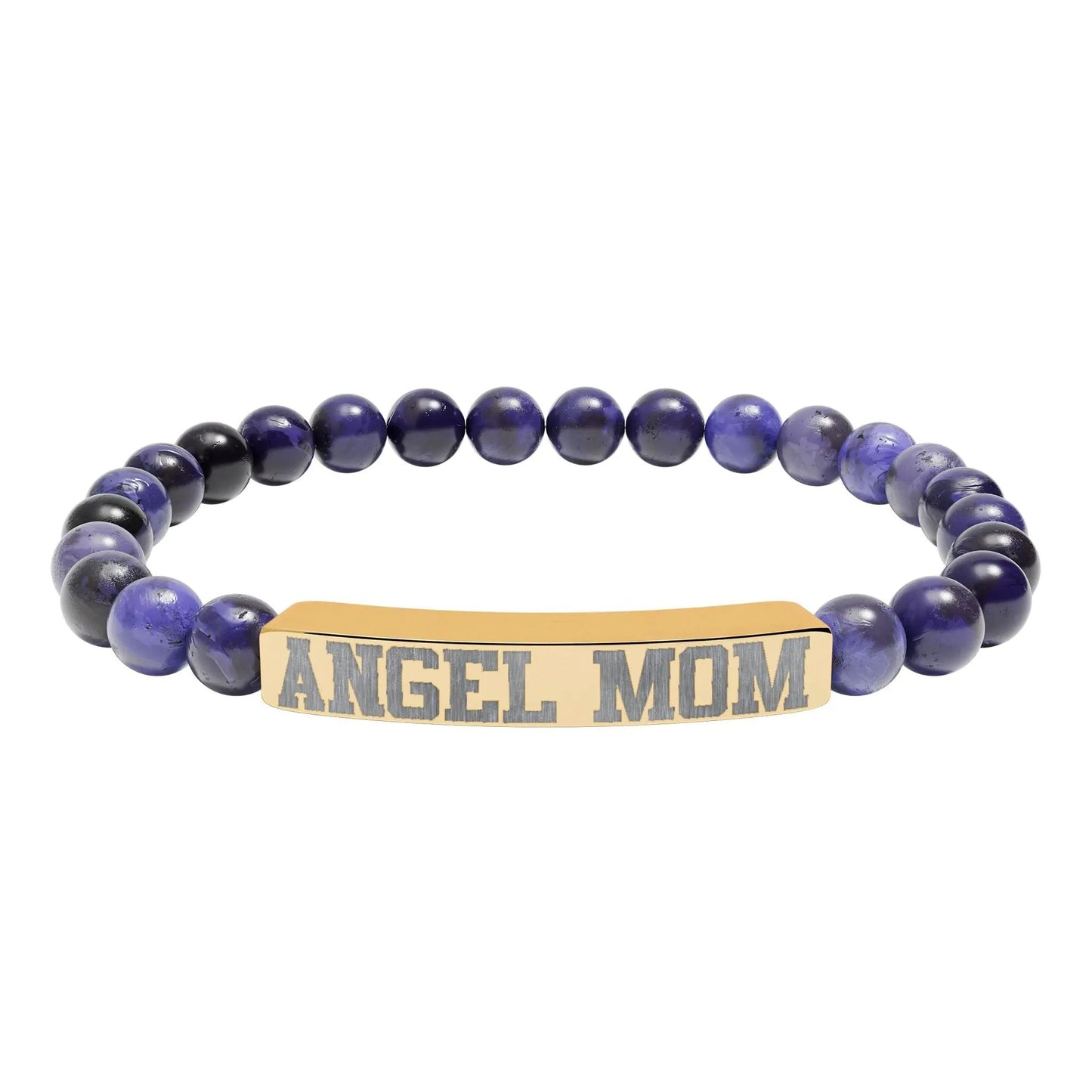 Angel Mom Natural Stone Stretch Bar Bracelet - Stitched For You Embroidery Co.