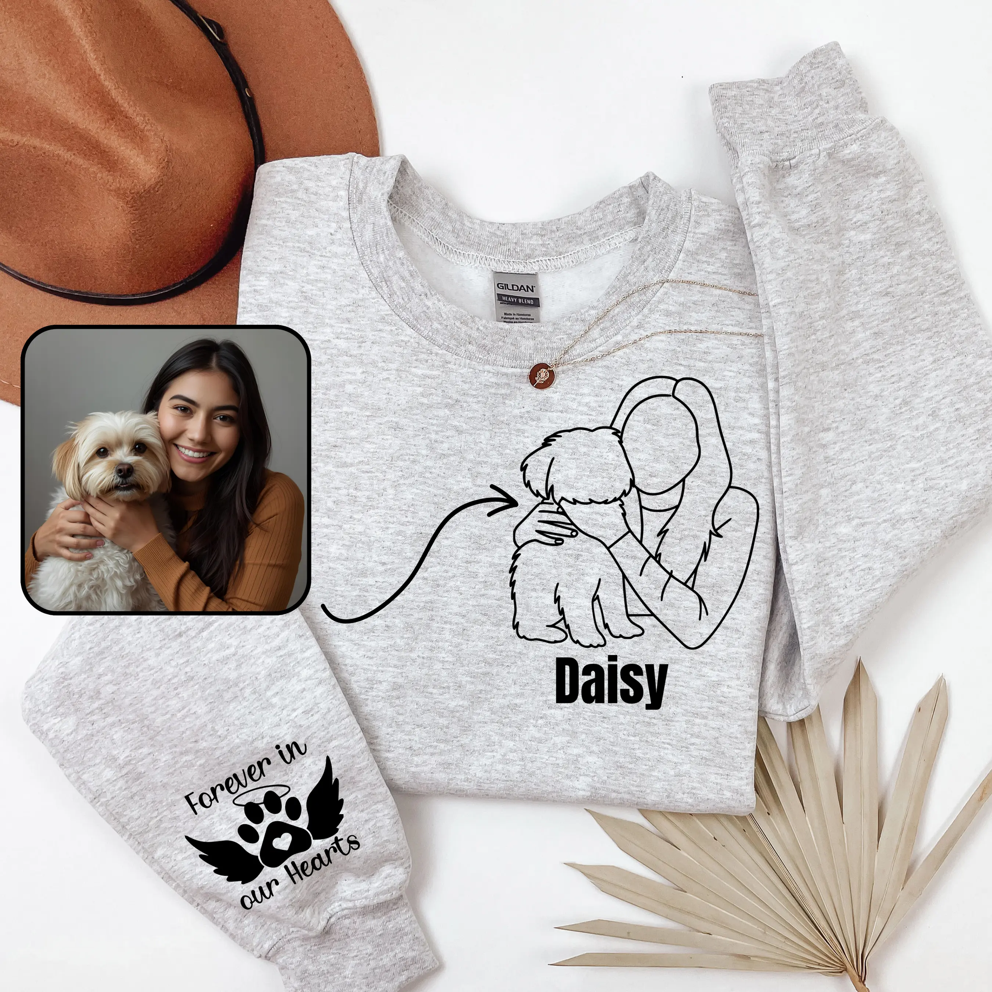 Embroidered Crewneck Mom Sweatshirts with Portrait Design Printify