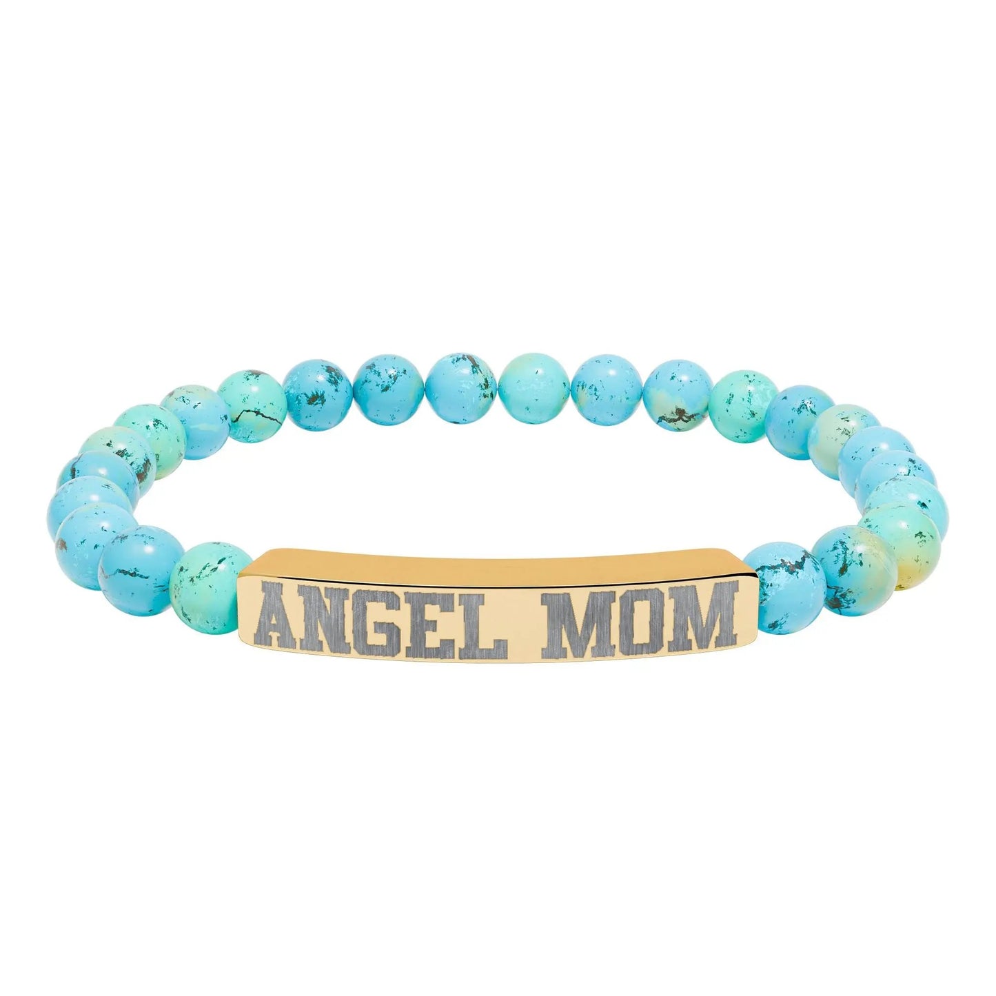 Angel Mom Natural Stone Stretch Bar Bracelet - Stitched For You Embroidery Co.