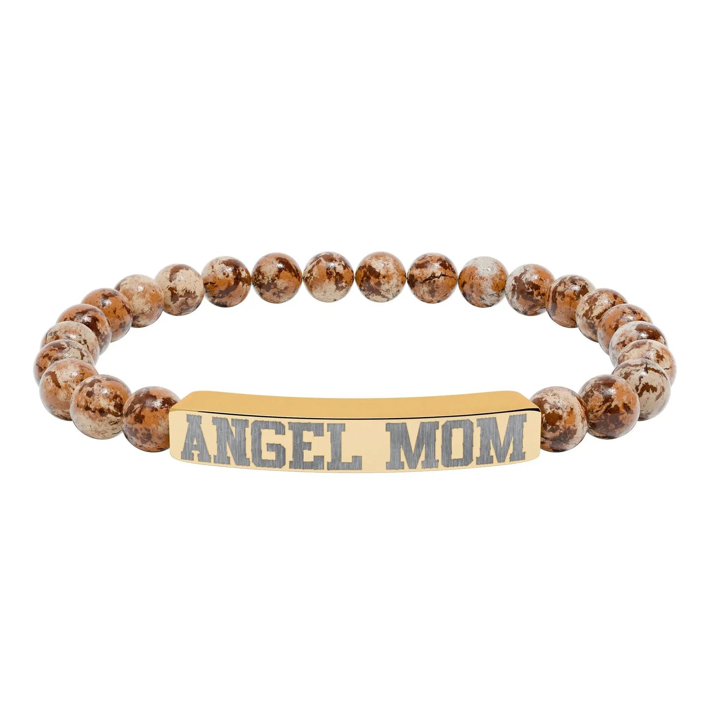 Angel Mom Natural Stone Stretch Bar Bracelet - Stitched For You Embroidery Co.