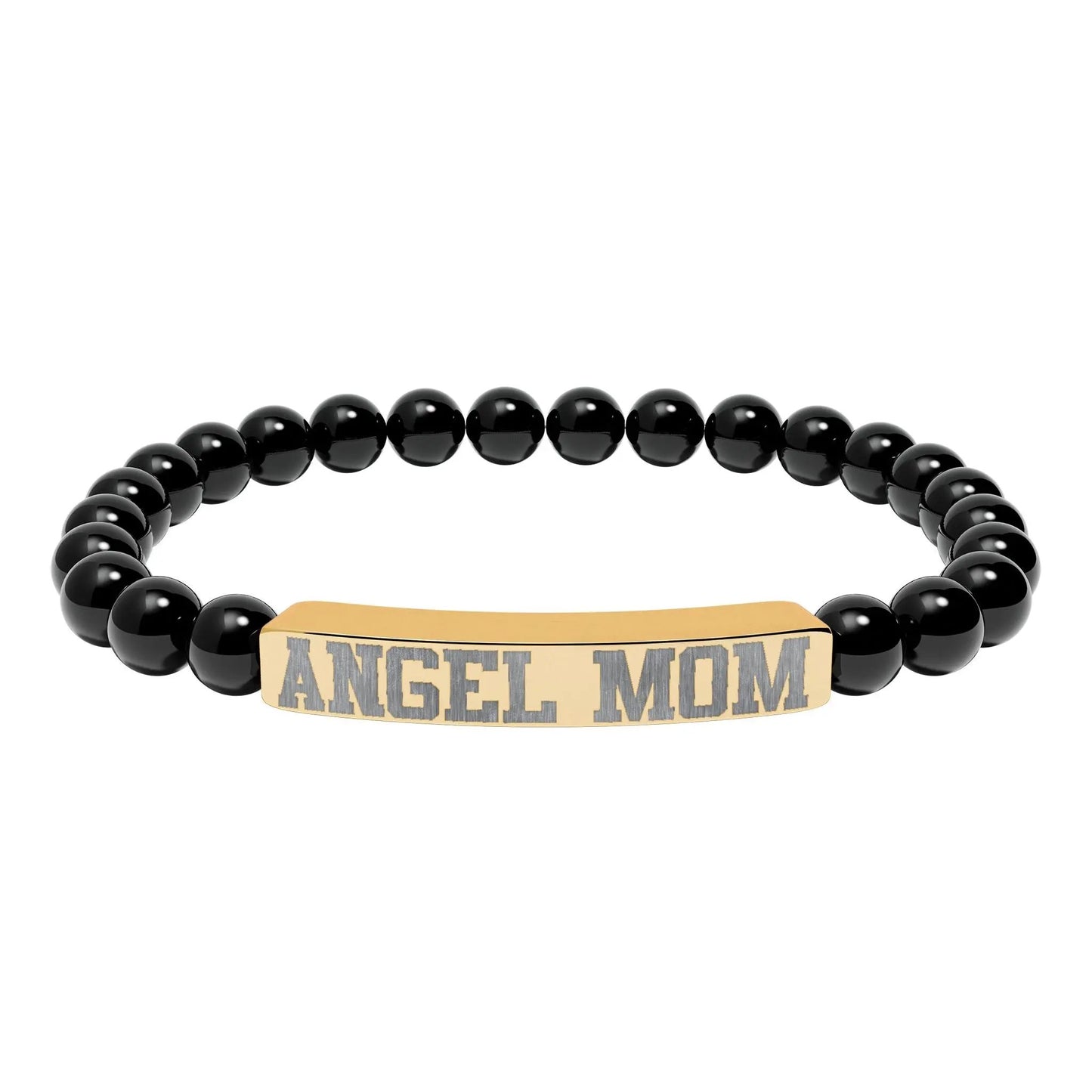 Angel Mom Natural Stone Stretch Bar Bracelet - Stitched For You Embroidery Co.