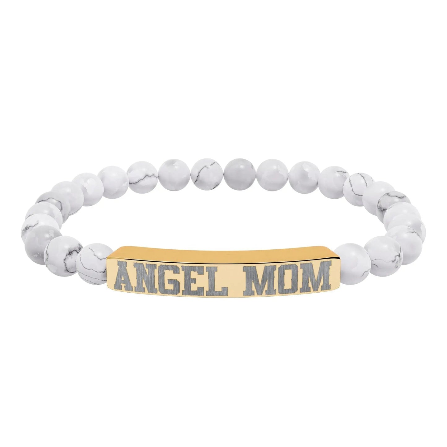 Angel Mom Natural Stone Stretch Bar Bracelet - Stitched For You Embroidery Co.
