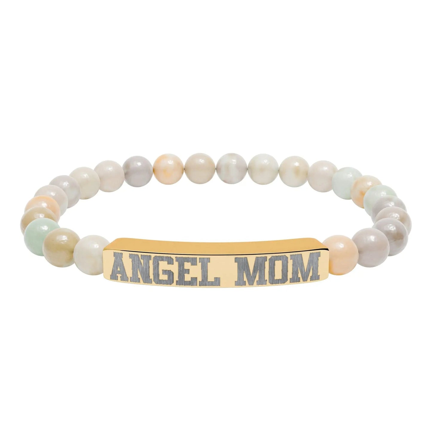 Angel Mom Natural Stone Stretch Bar Bracelet - Stitched For You Embroidery Co.