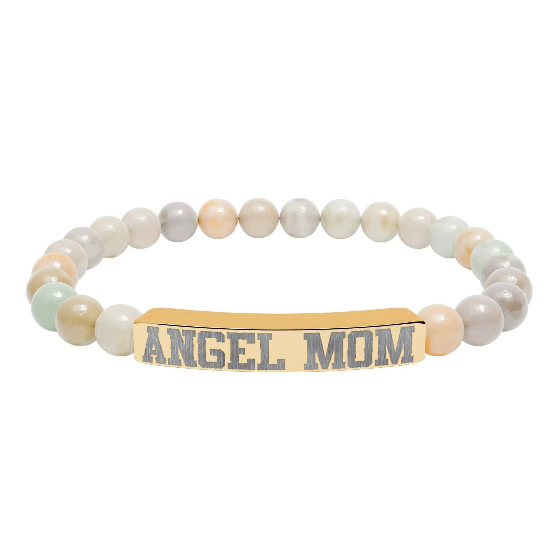 Angel Mom Natural Stone Stretch Bar Bracelet - Stitched For You Embroidery Co.