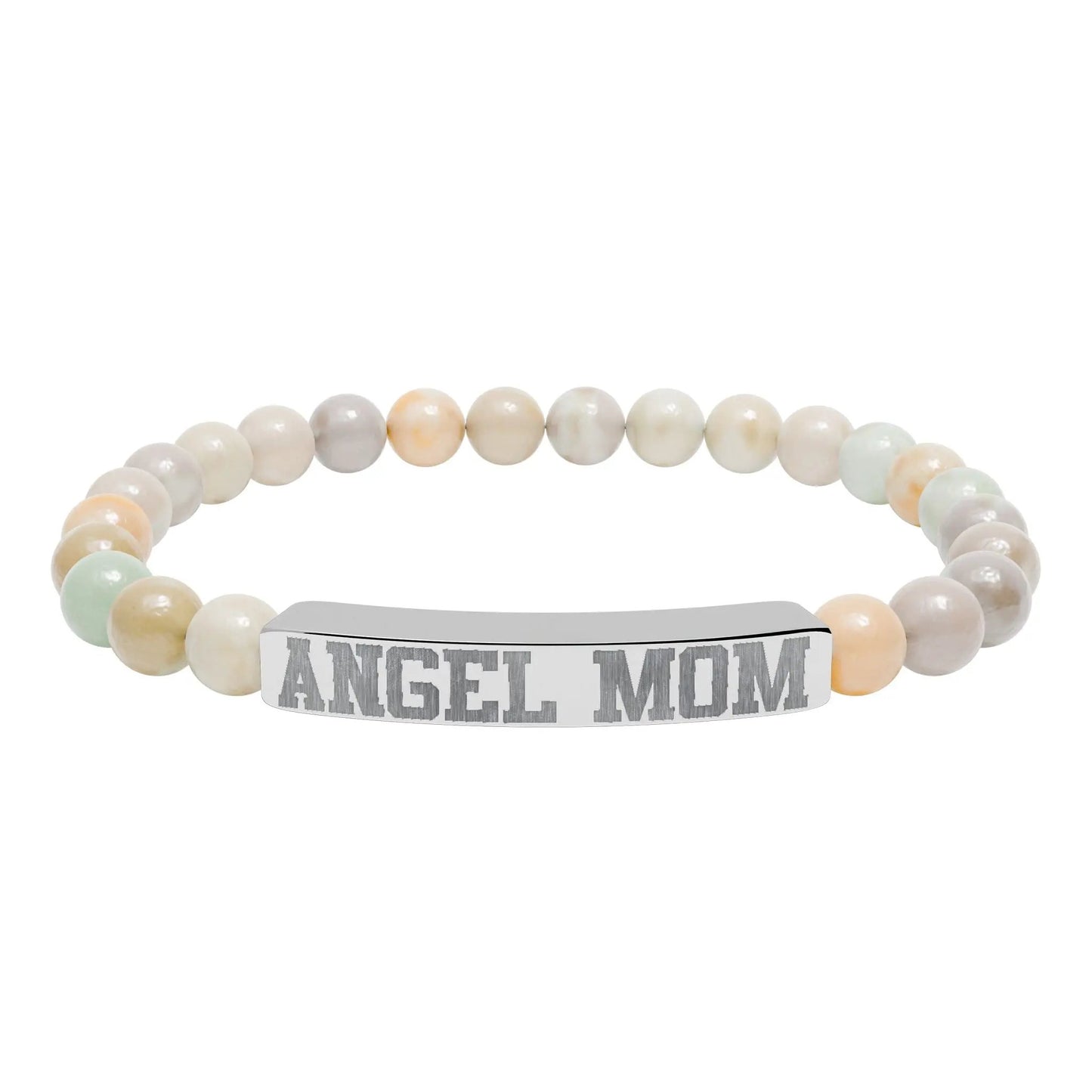 Angel Mom Natural Stone Stretch Bar Bracelet - Stitched For You Embroidery Co.