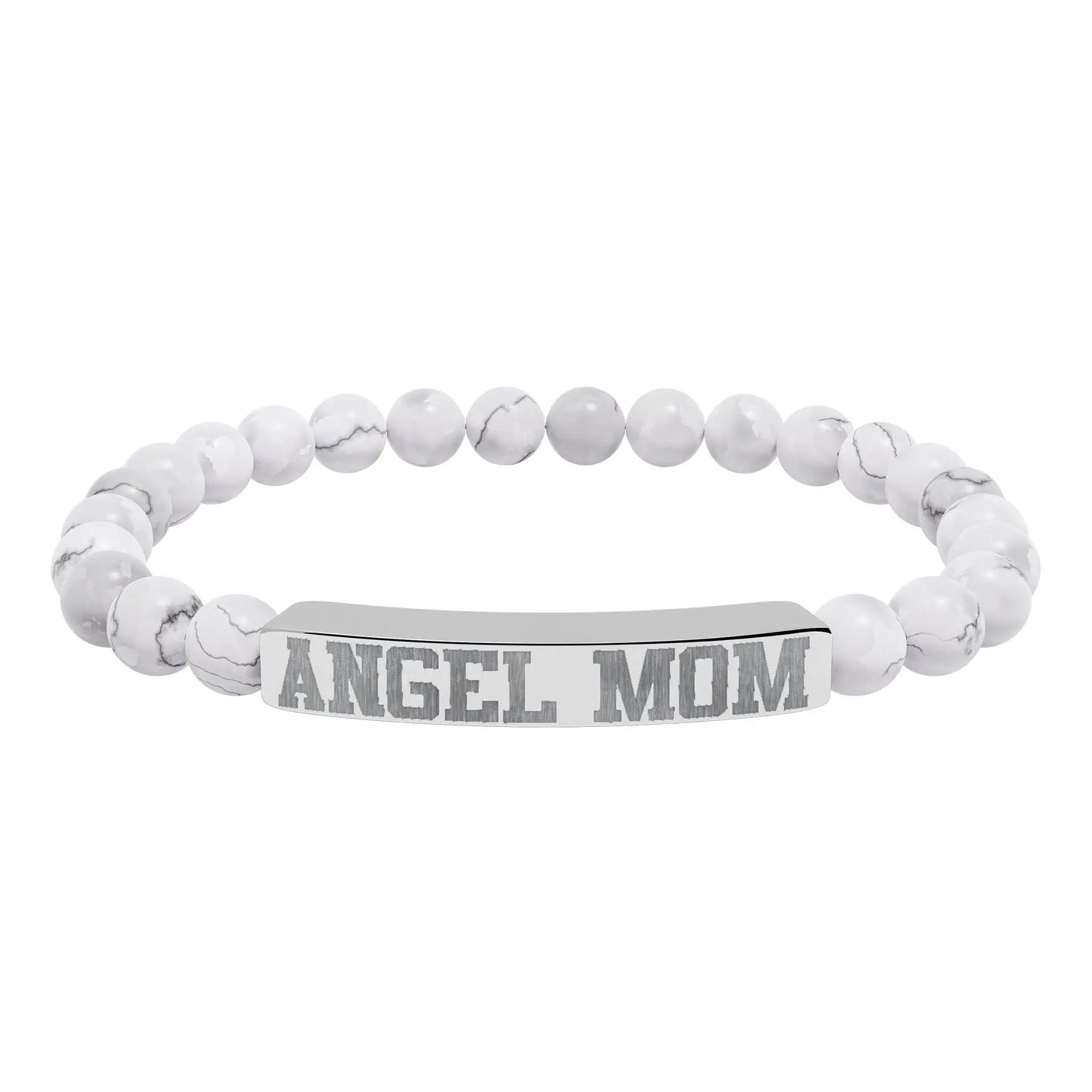 Angel Mom Natural Stone Stretch Bar Bracelet - Stitched For You Embroidery Co.