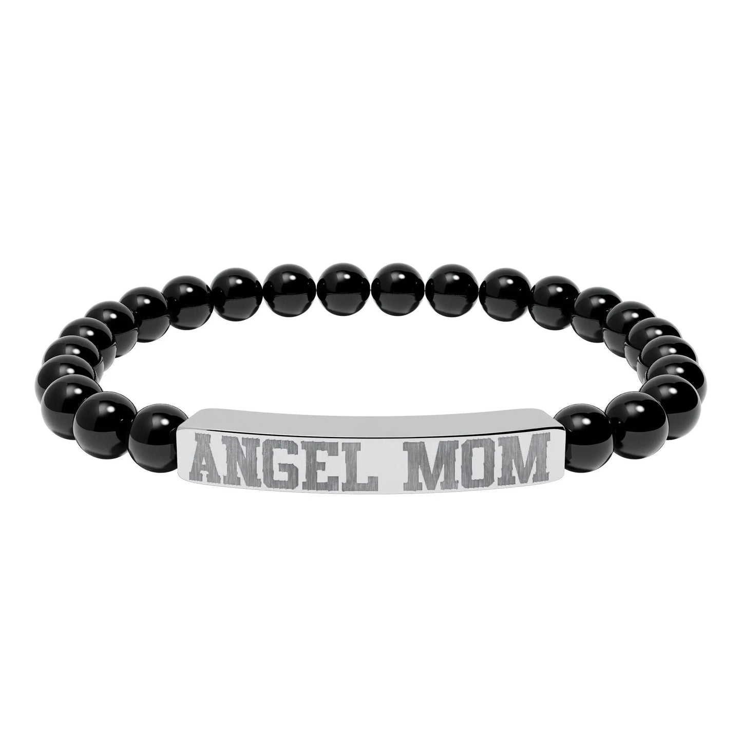 Angel Mom Natural Stone Stretch Bar Bracelet - Stitched For You Embroidery Co.