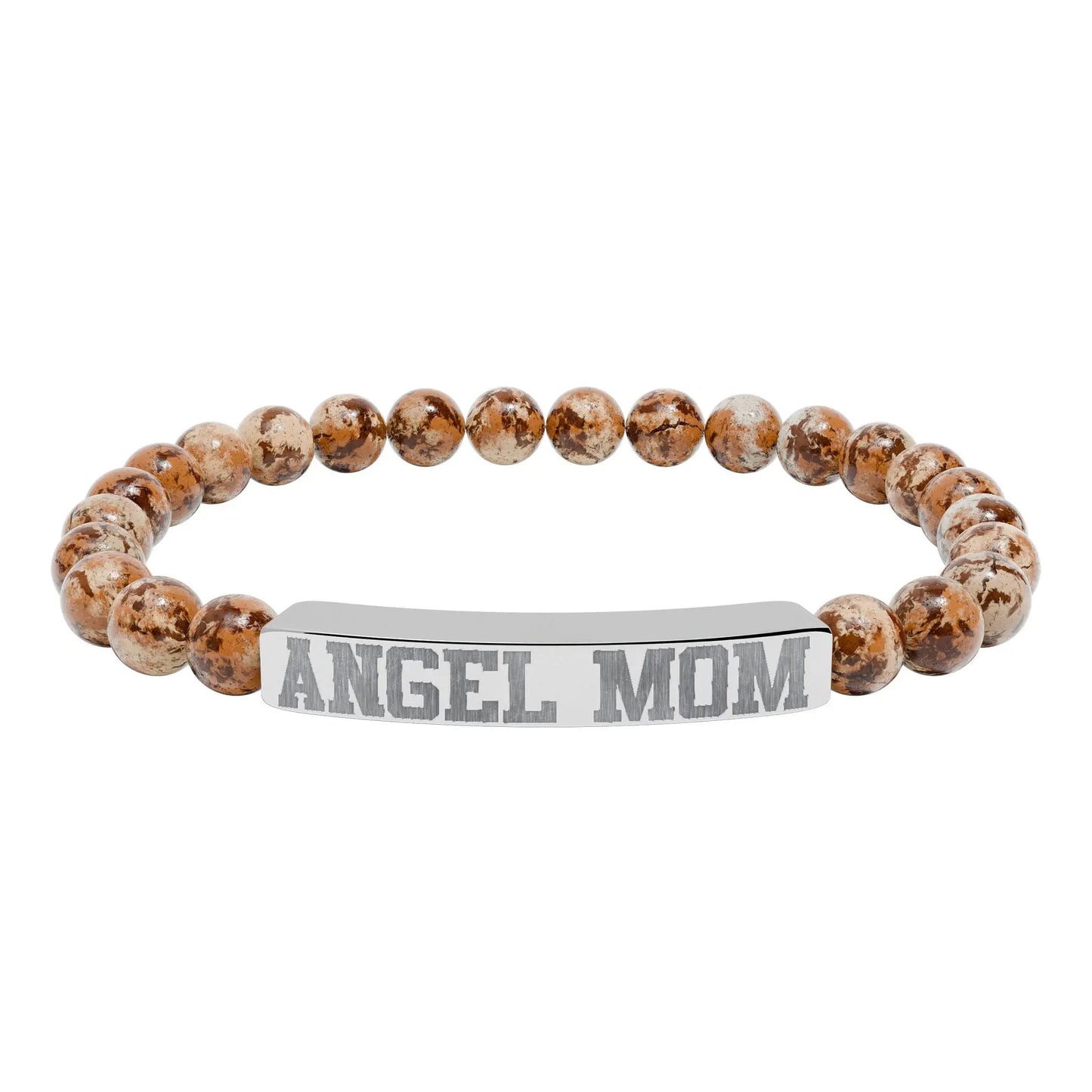 Angel Mom Natural Stone Stretch Bar Bracelet - Stitched For You Embroidery Co.