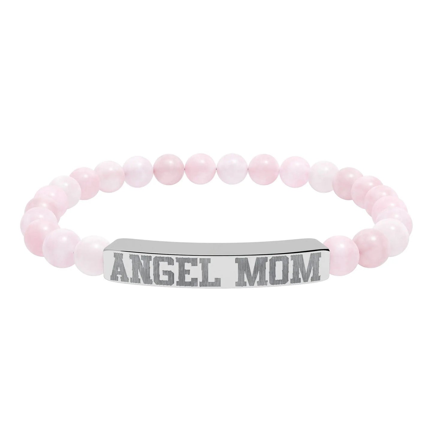 Angel Mom Natural Stone Stretch Bar Bracelet - Stitched For You Embroidery Co.
