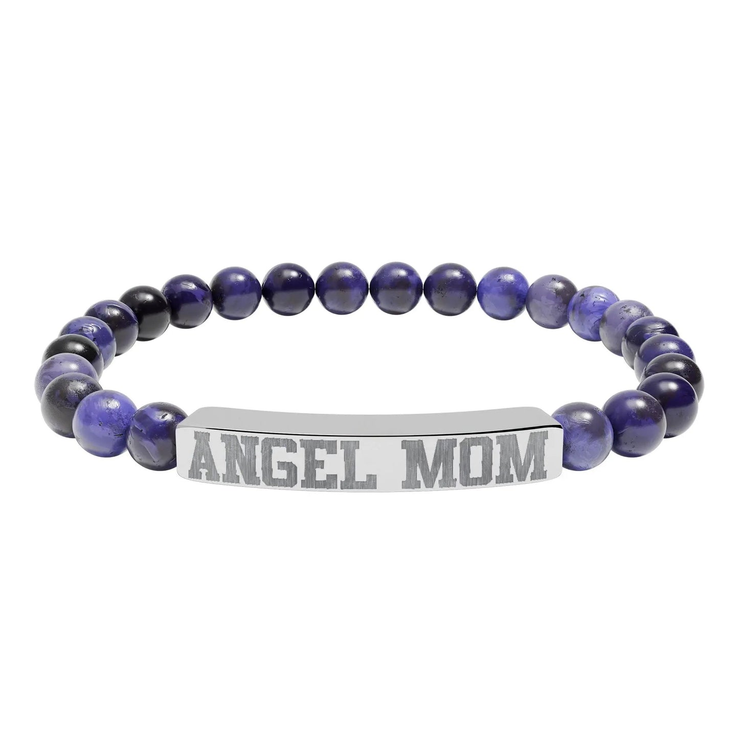 Angel Mom Natural Stone Stretch Bar Bracelet - Stitched For You Embroidery Co.
