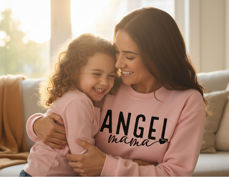 Angel Mama Pink - Mom Daughter Hug Square