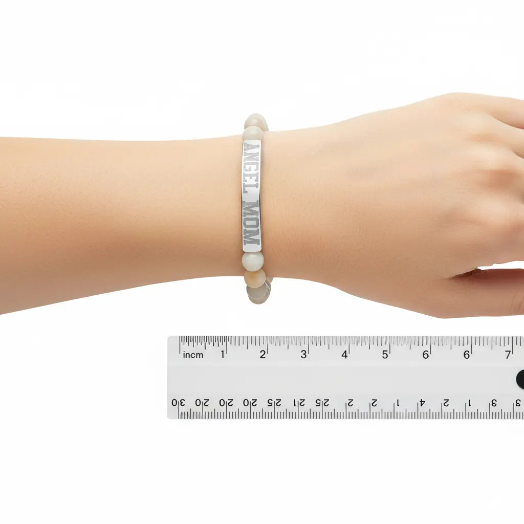 Angel Mom Natural Stone Stretch Bar Bracelet - Stitched For You Embroidery Co.