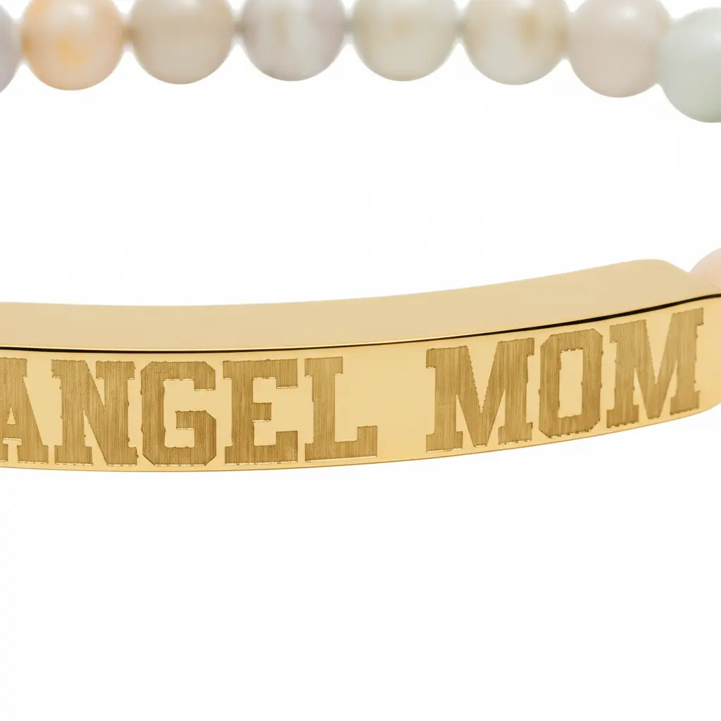 Angel Mom Natural Stone Stretch Bar Bracelet - Stitched For You Embroidery Co.