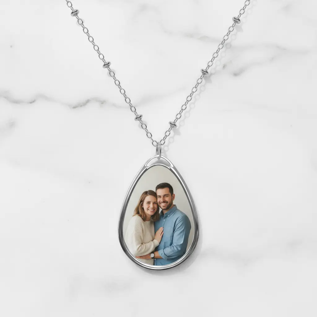 Couple Photo Necklace Silver