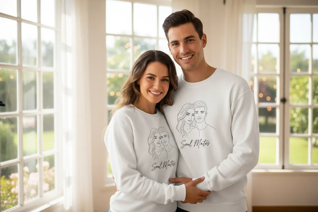 Couple with custom portrait outline design