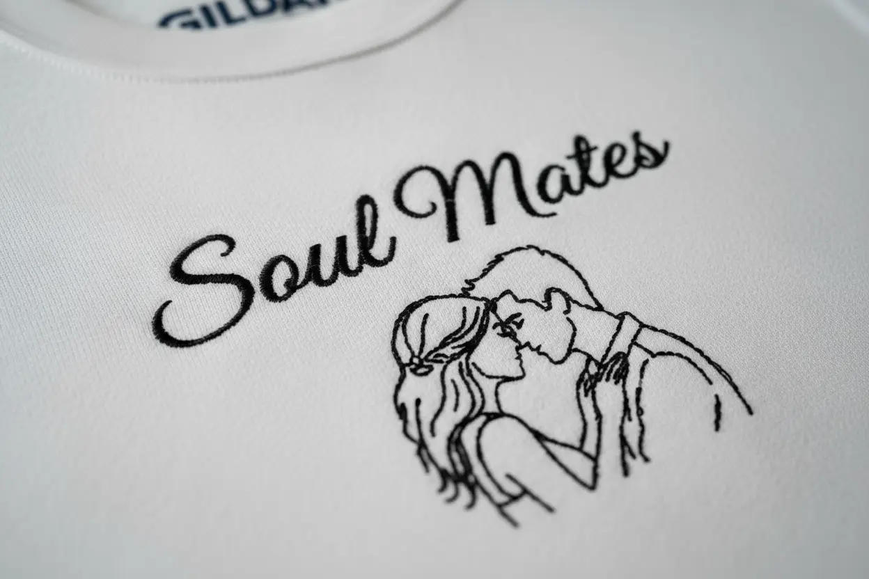 DTG printed Soul Mates design close-up