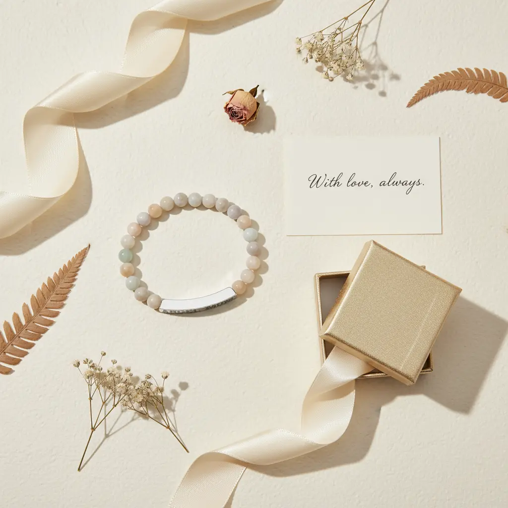 Angel Mom Natural Stone Stretch Bar Bracelet - Stitched For You Embroidery Co.