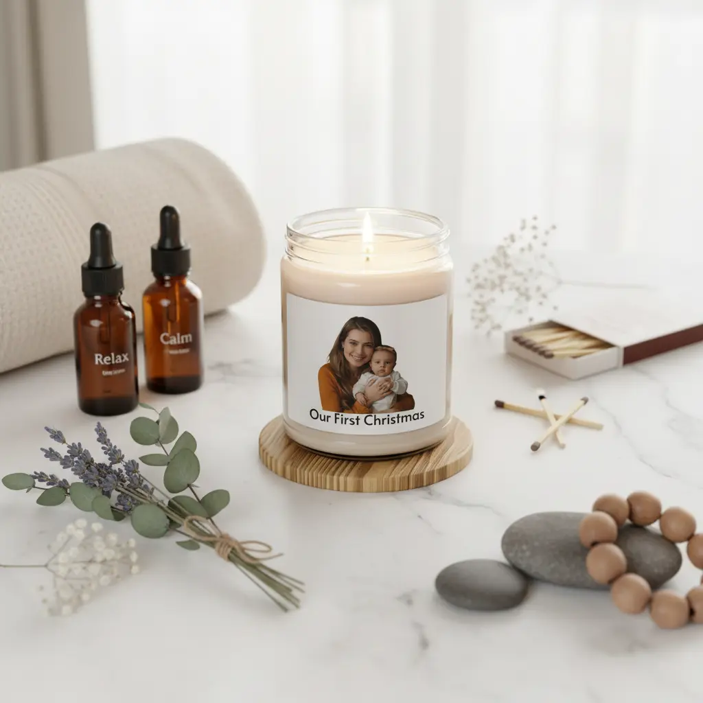 Flat lay with candle and spa elements