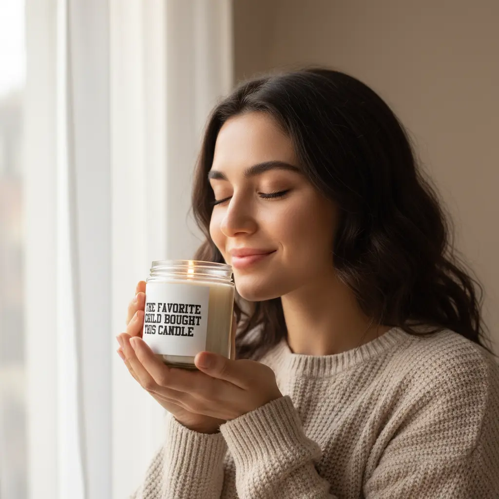 Model smelling custom scented candle