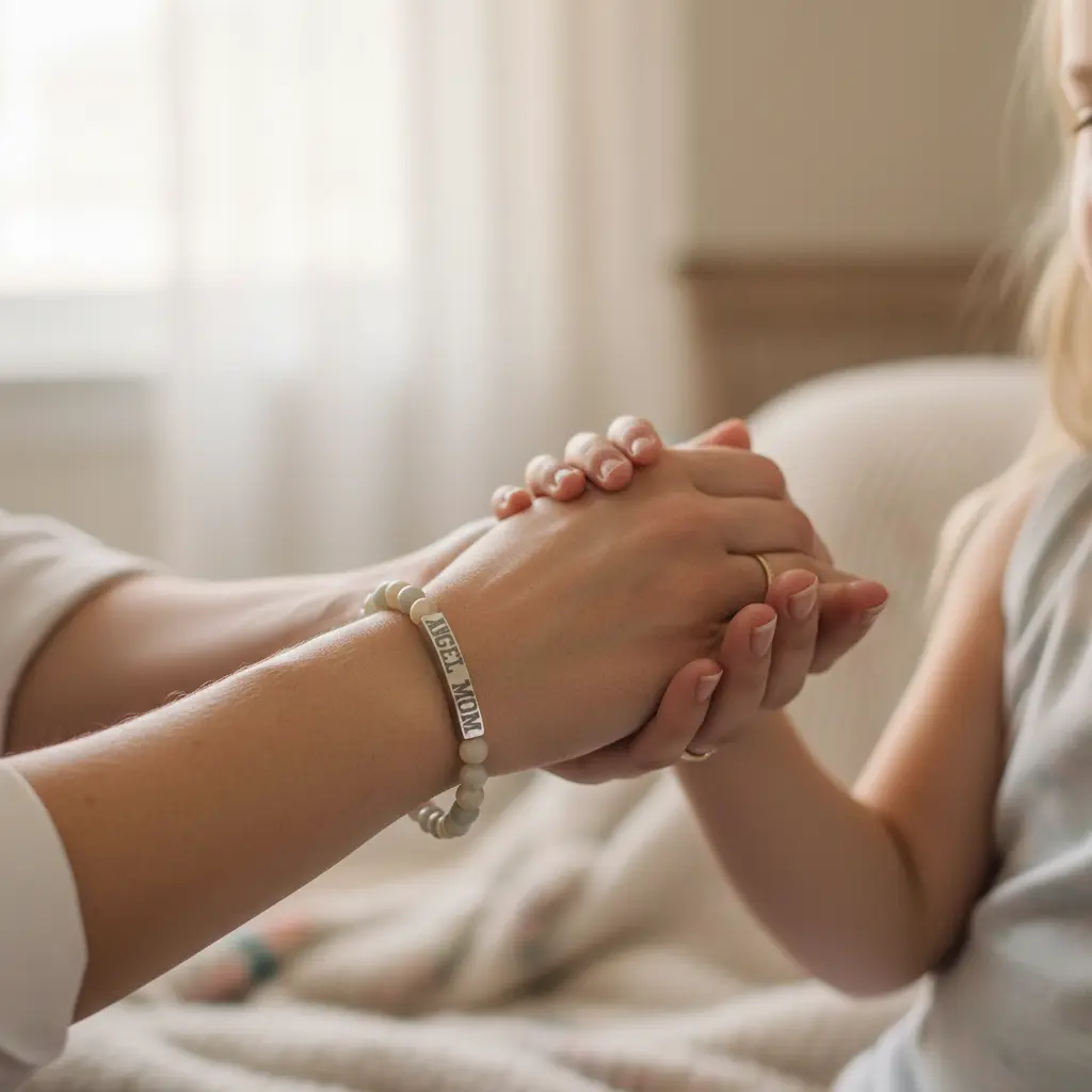 Angel Mom Natural Stone Stretch Bar Bracelet - Stitched For You Embroidery Co.