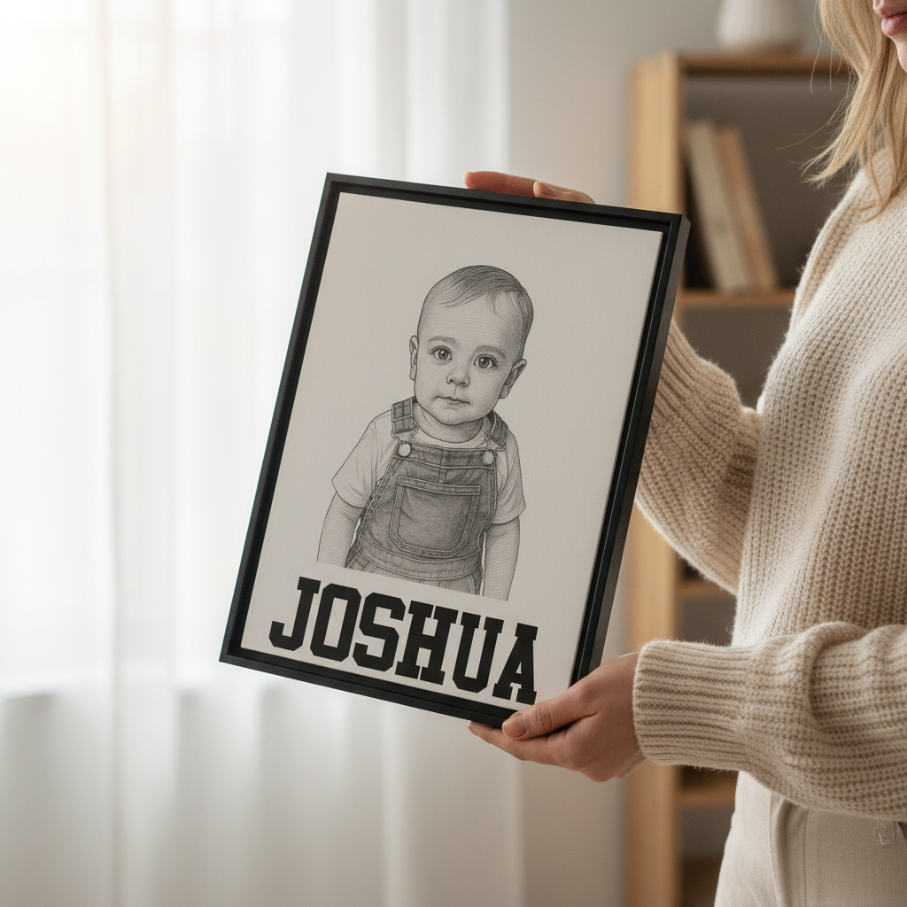 Mother holding canvas