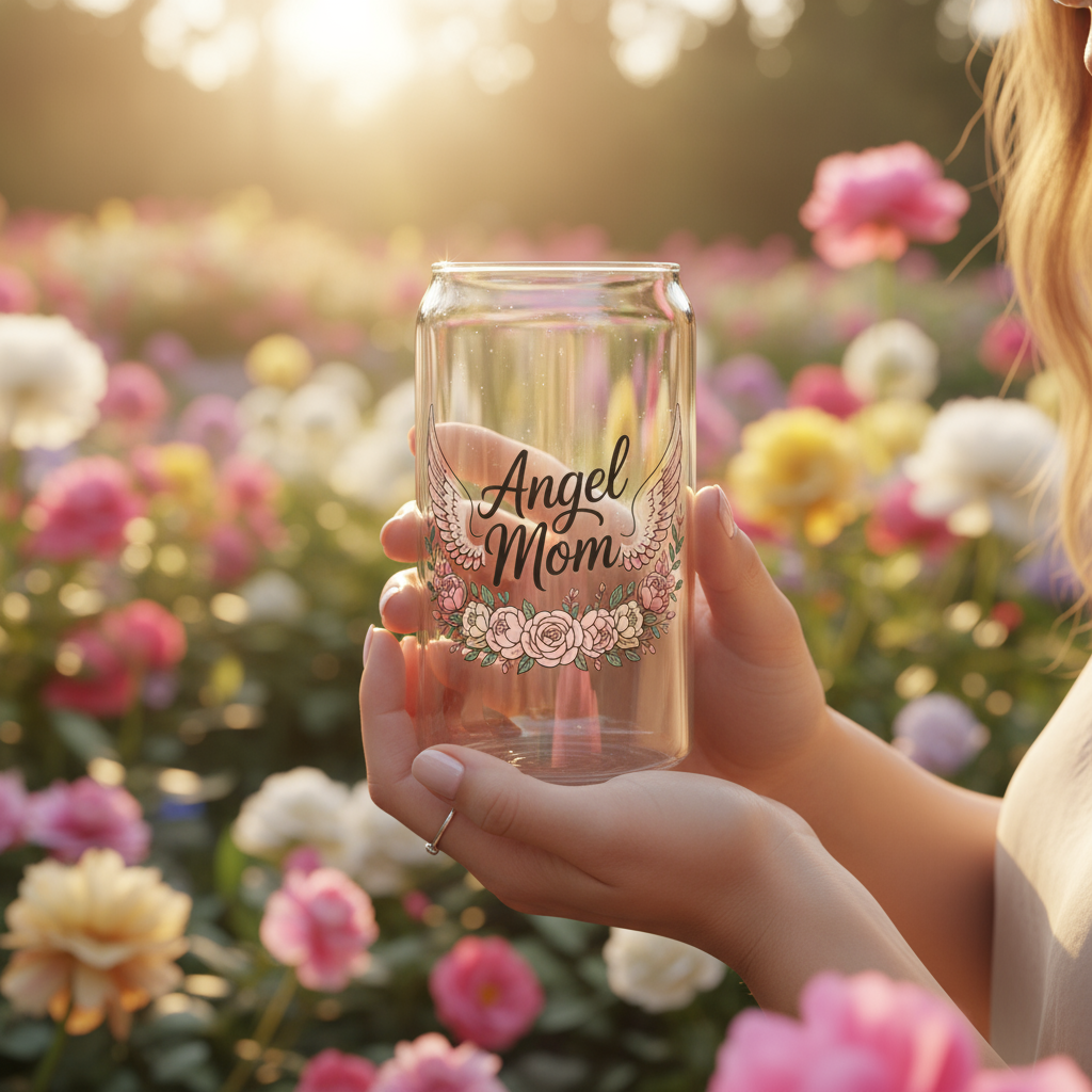 Glassware Sipper Cup For Angel Moms - Stitched For You Embroidery Co.