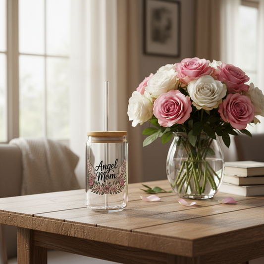 Glassware Sipper Cup For Angel Moms - Stitched For You Embroidery Co.