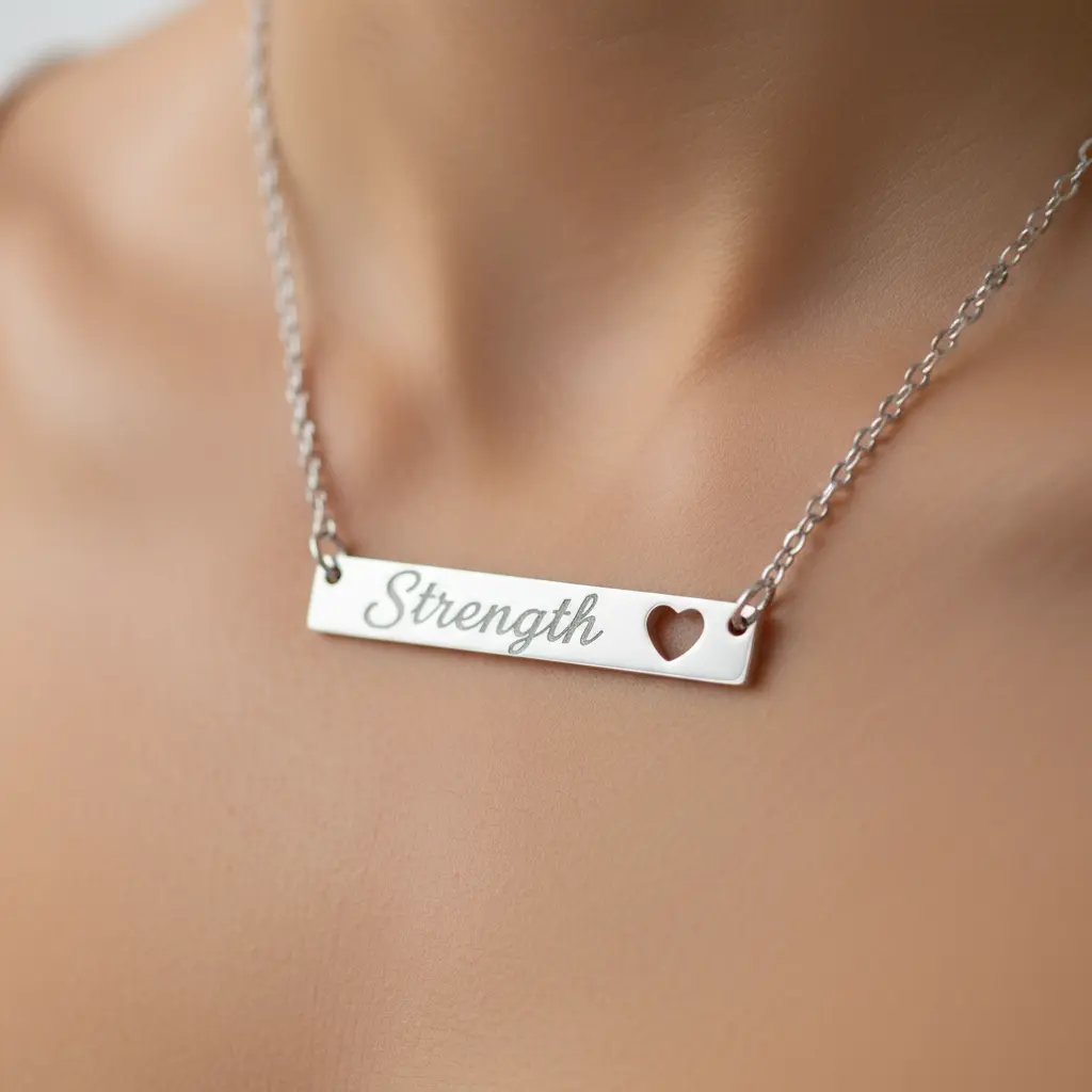 Strength Heart Bar Necklace Close-Up