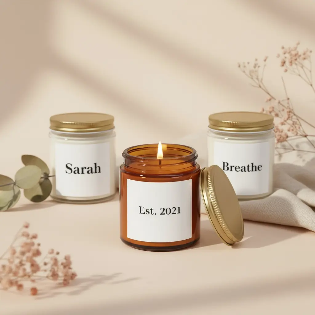 Three candles showing different personalization options
