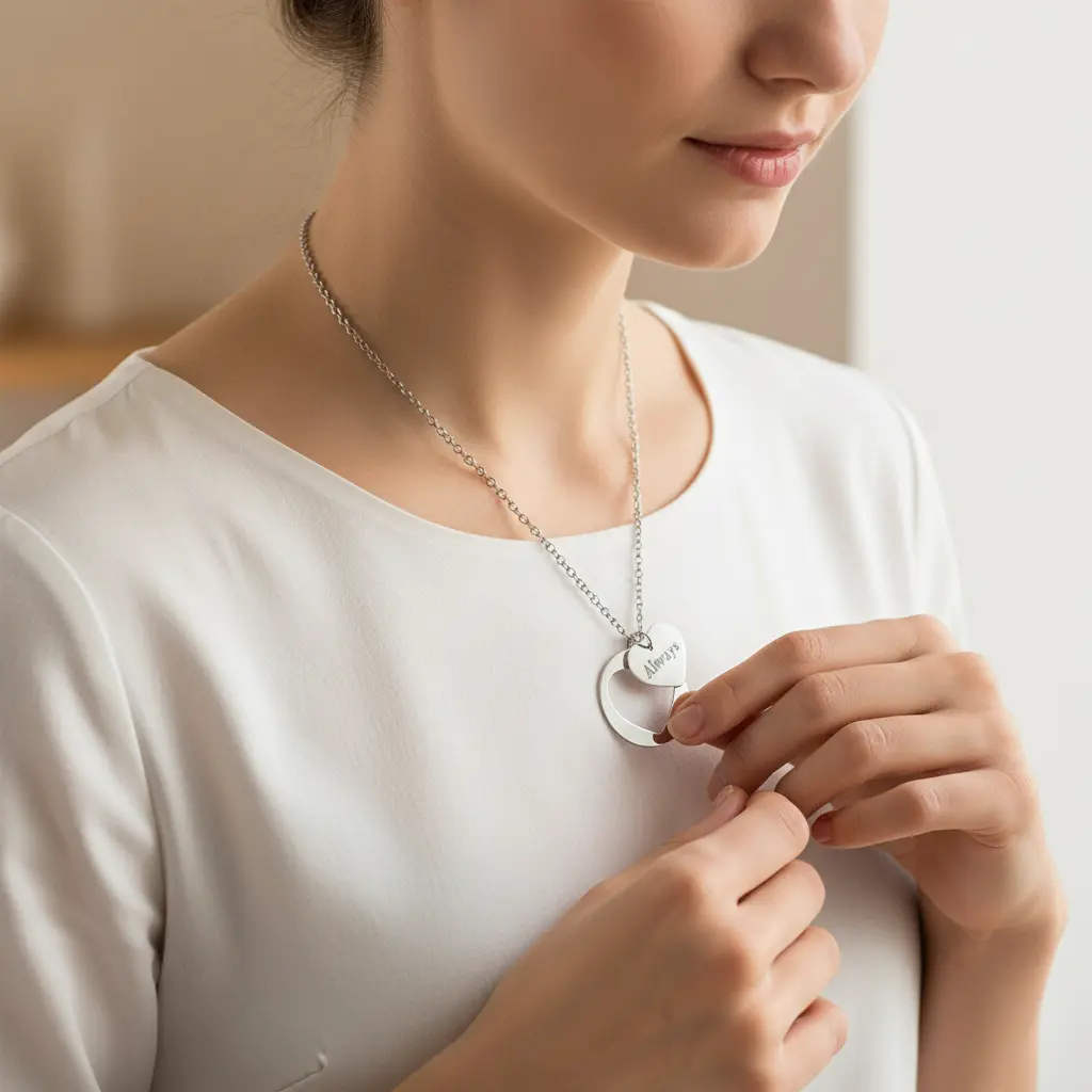 Woman Wearing Heart Necklace